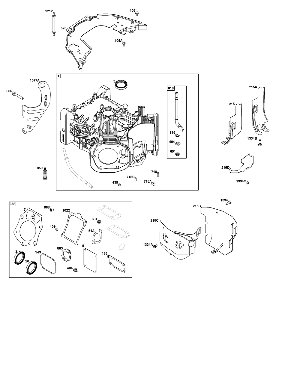 Cylinder Group Diagram and Parts List for 54E677-0003-J1 400000 - 699999 Briggs and Stratton Engine
